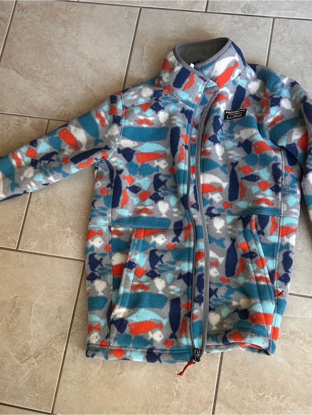 L.L. Bean Kids' Fleece Jacket in Teal, Navy & Orange